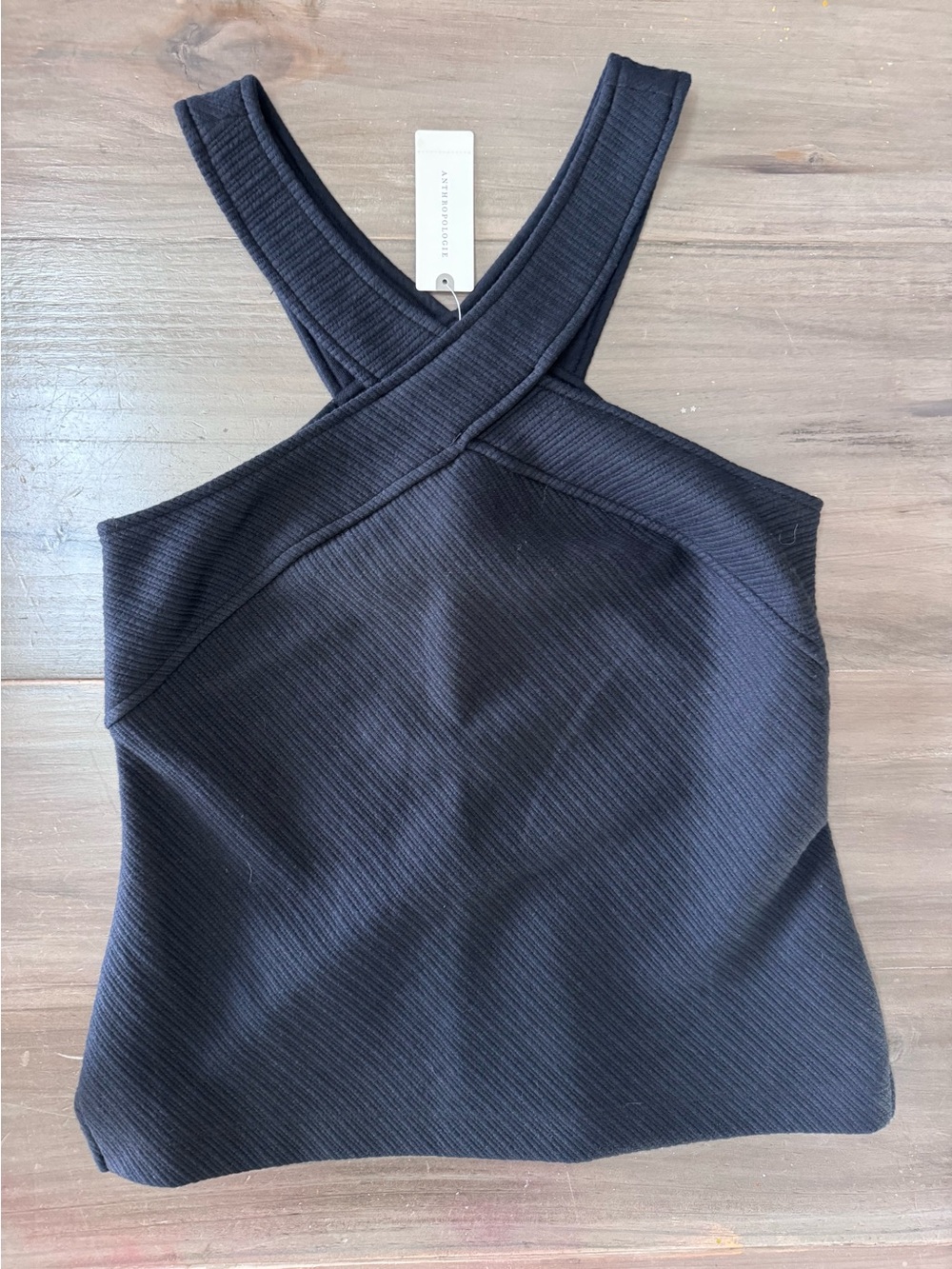 Anthropologie Textured Criss Cross Halter Tank Black Women’s XS NWT Minimalist S